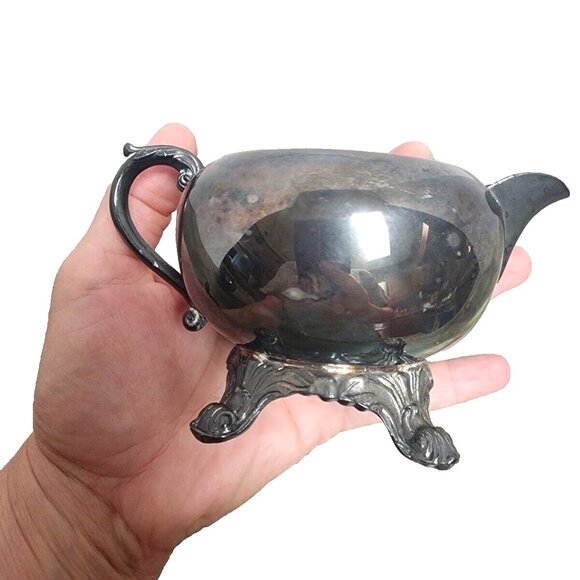 Vintage FB Rogers Silver Co Footed Sugar Bowl With Lid And Creamer Set Rare Find - Picture 5 of 14